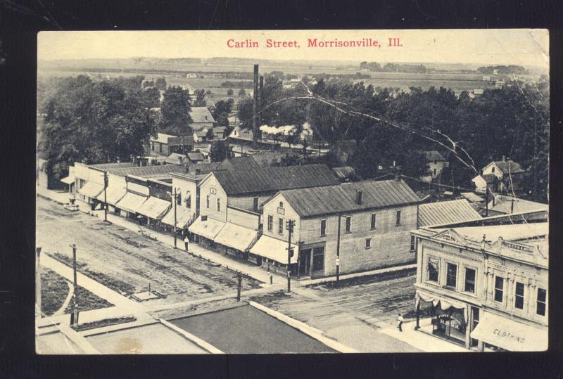 MORRISONVILLE ILLINOIS DOWNTOWN CARLIN STREET SCENE VINTAGE POSTCARD ILL.