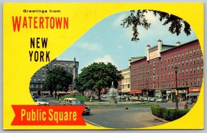 Vtg Watertown New York NY Public Square Street View Old Cars 1960s Postcard