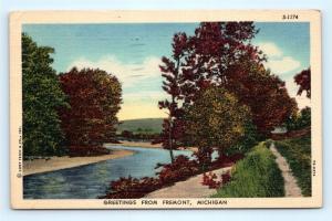 Postcard MI Fremont Scenic Greetings from Fremont Michigan Vintage Linen #3 H14