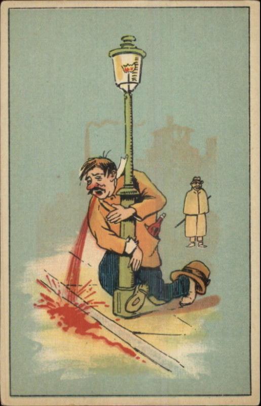 Scatalogical Humor Drunk Man Vomits Throwing Up c1920 Postcard #2