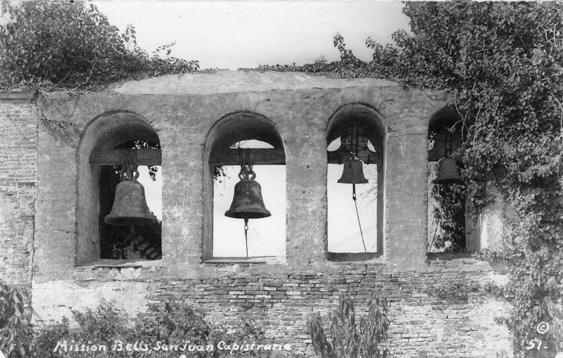 RPPC Mission Bells San Juan Capistrano Orange County, CA c1950s Vintage Postcard