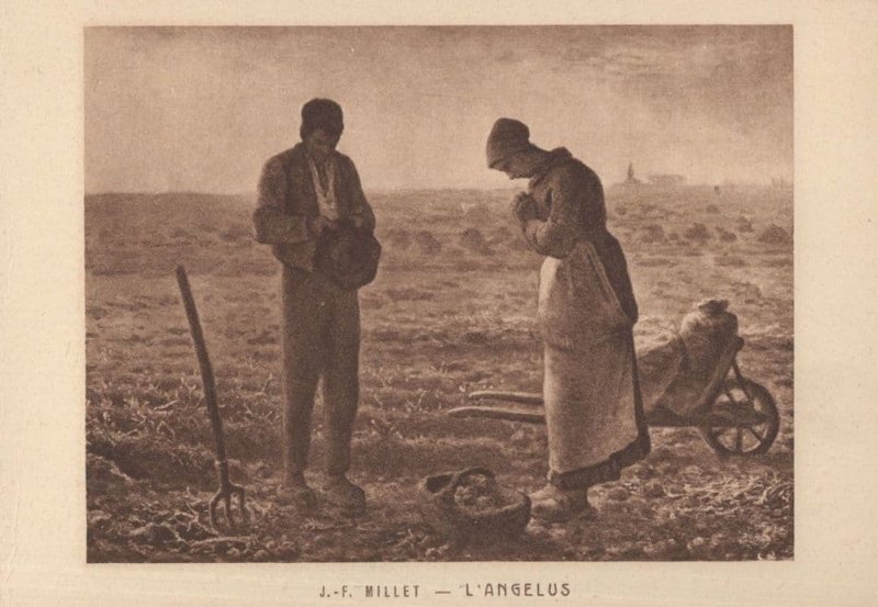 JF Millet L'Angelus French Farmer Bereavement Painting Postcard