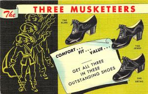Topeka KS Foot & Shoe Clinic Three Musketeers Shoes Curt Teich Linen Postcard