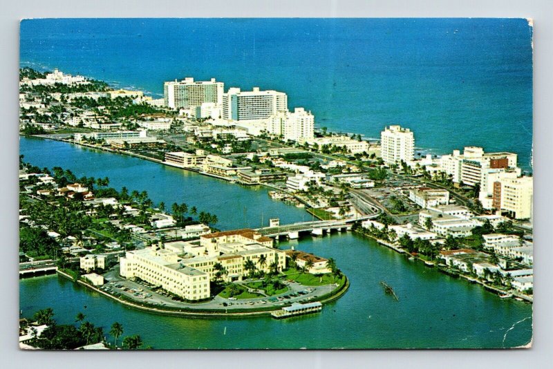 Miami Beach Florida St Francis Hospital Aerial View Chrome Cancel WOB Postcard 