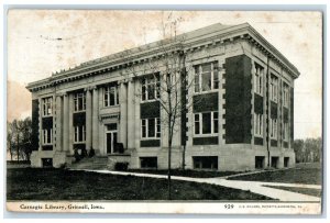 1909 Exterior View Carnegie Library Building Grinnell Iowa IA Vintage Postcard