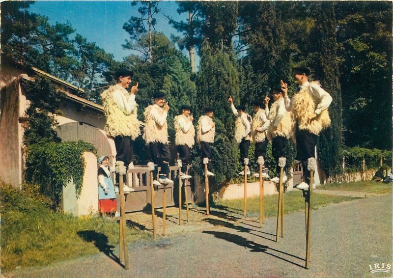 Postcard France Folklore du Pays Landais native people on stilts folk outfits