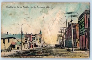 Lexington Nebraska Postcard Washington Street Looking North Exterior View c1910