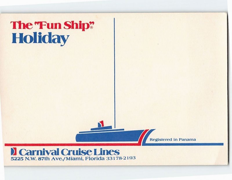 Postcard The Fun Ship Holiday, Carnival Cruise Lines