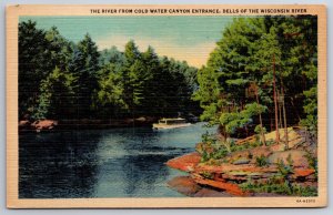 Wisconsin Dells~Tour Boat On River From Cold Water Canyon~1936 Linen Postcard