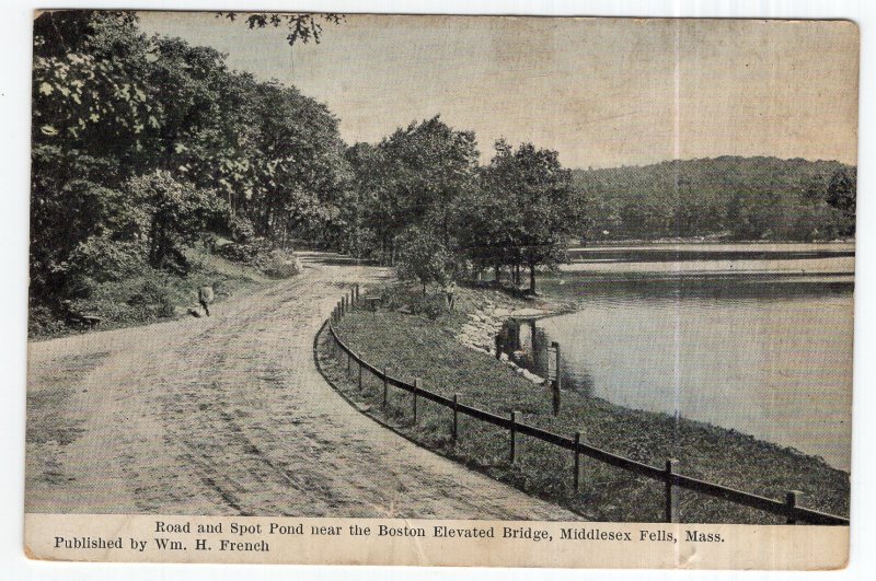 Middlesex Fells, Mass, Road and Spot Pond near the Boston Elevated Bridge