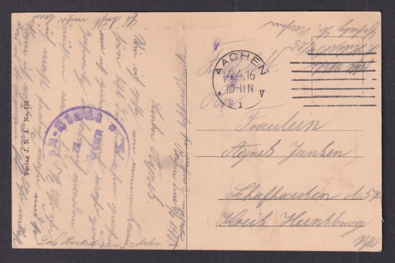 Aachen Germany Town Hall Rear View Rathaus with Offices WWI Feldpost Postcard