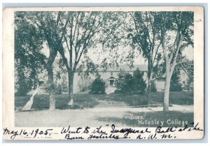 1905 Barn Building View Lined Trees Wellesley College Massachusetts MA Postcard