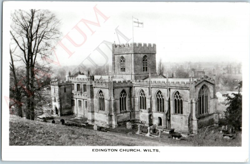 c1960s Edington, Wiltshire England RPPC Church Ancient Stone Cemetery Photo A187