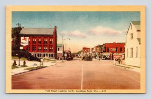 Front Street View Looking North Cuyahuga Falls Ohio OH Linen Postcard O1