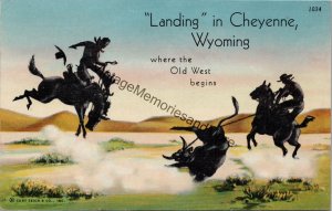 Landing in Cheyenne Wyoming Where the Old West Begins Postcard PC338