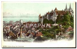 Old Postcard Neuchatel Chateau And The Alps