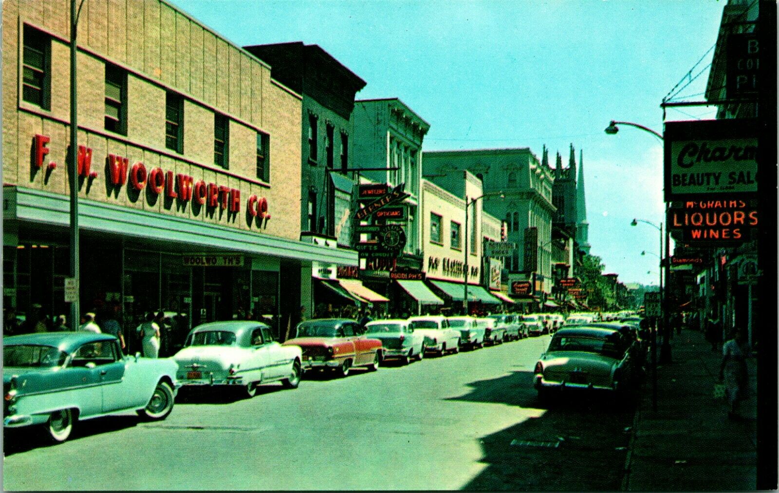 Vtg Chrome Postcard 1950s Troy New York NY Third Street View W Cars