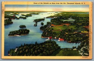 Postcard 1000 Islands NY c1944 Some Of The Islands As Seen From The Air New York