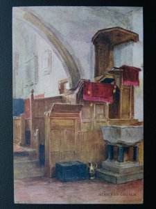 Hampshire New Forest MINSTEAD CHURCH PULPIT & FONT W.Tyndale c1904 Postcard