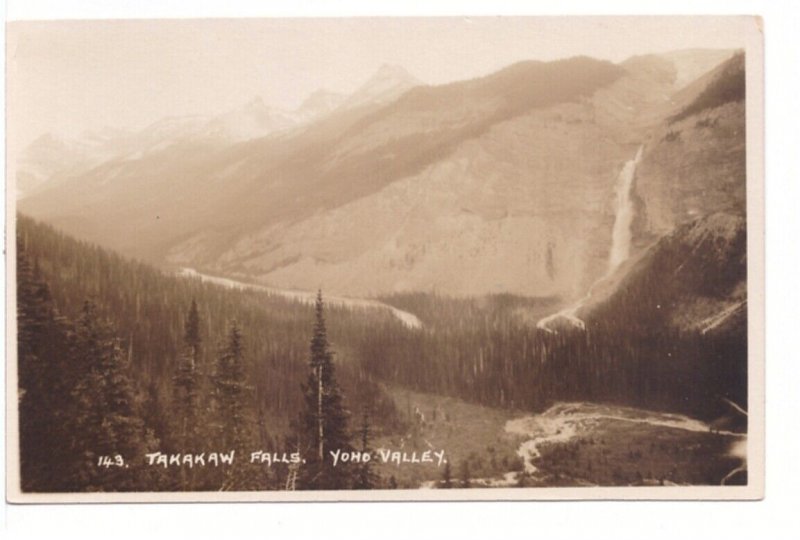 Takakkaw Falls Yoho Valley BC Canada, Byron Harmon Real Photo RPPC Postcard #143