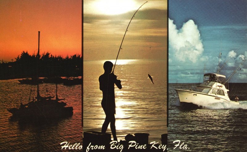Vintage Postcard Hello From Big Pine Key Florida Sunshine & Water Sports Fishing 