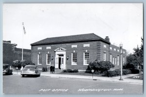 Worthington Minnesota MN Postcard RPPC Photo Post Office Building Cars c1950's