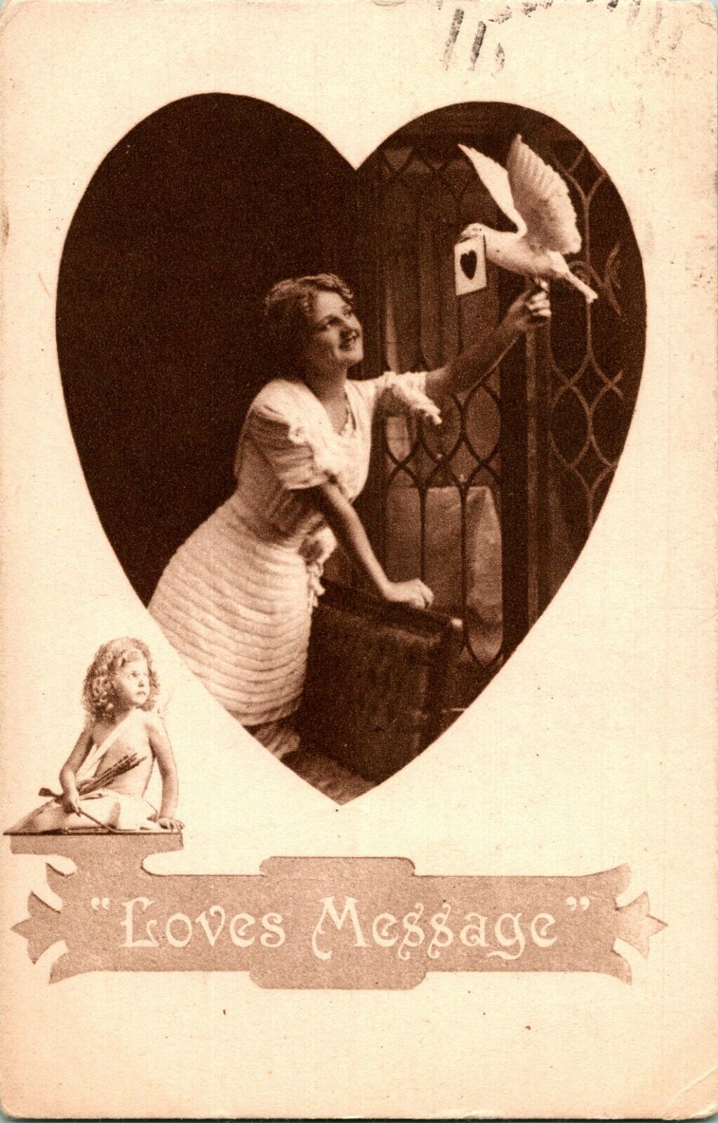 Vtg Tarjeta Postal 1911 San Valentín Loves Mensaje Woman Con Paloma En Other Unsorted 