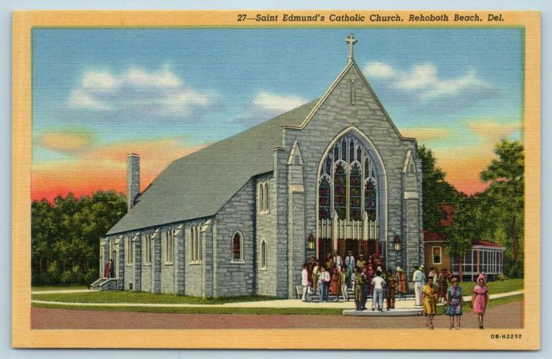 Postcard DE Rehoboth Beach Saint Edmund's Catholic Church Vintage Linen Delaware
