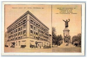 Frederick MD Postcard Francis Scott Key Hotel Building Grave Monument c1930's