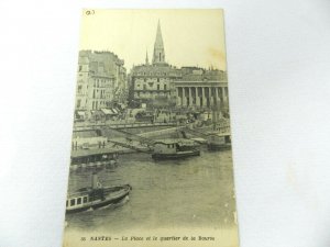 Vintage Postcard Nantes La Place et le quarter de la Bourse B&W