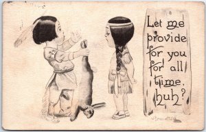 VINTAGE POSTCARD NATIVE INDIAN CULTURAL HUMOR MARRIAGE PROPOSAL POSTED 1912