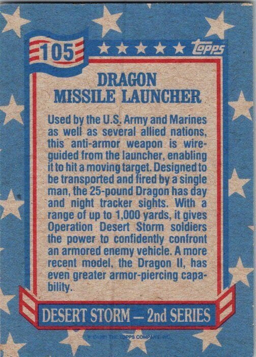 Military 1991 Topps Dessert Storm Card Dragon Missile Launcher sk21318