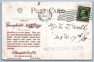 1910 GREENFIELD'S DELATOUR CHOCOLATES 4th OF JULY FIRECRACKER J BIEN POSTCARD