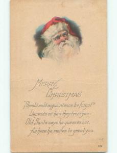 Pre-Linen christmas SANTA FACE ON POSTCARD k1215