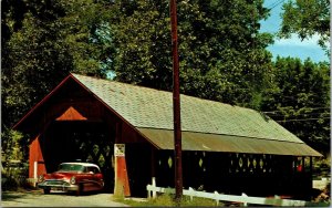 Vtg Brattleboro Vermont VT Old Covered Bridge Classic Car Unused Chrome Postcard