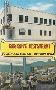 Postcard 1940s Iowa Dubuque Karigan's Restaurant interior Kropp 22-13119