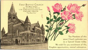 First Baptist Church Portland OR Welcome Special Guest Vintage Postcard D03