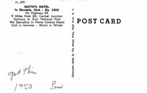 Dexter Glendale Utah Smith's Hotel roadside #39923 Postcard 21-1332