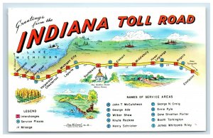 1950s Indiana Toll Road Greetings From Postcard Map Chrome Gene McConnell
