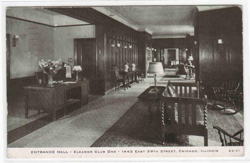 Entrance Hall Eleanor Club One E 59th Street Chicago Illinois 1940 postcard