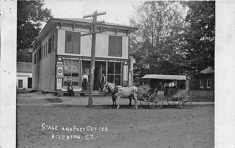 Riverton CT Stage Coach & Post Office Kibbe Chocolates Sign RPPC Postcard