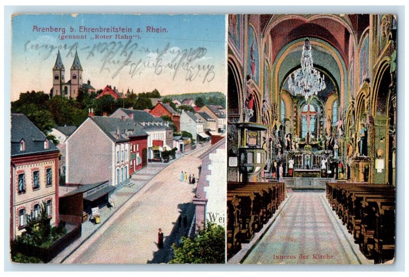 c1910 Interior of Church Arenberg B. Ehrenbreitstein Koblenz Germany Postcard