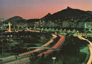 Vintage Postcard Night View Flamengo Park Embankment Rio de Janeiro Brazil