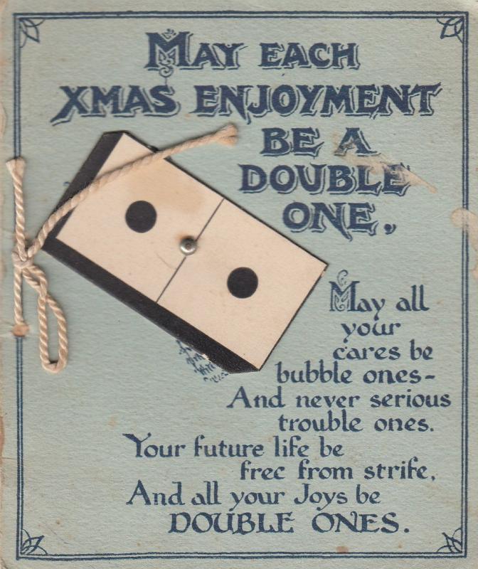 Dominoes Domino Double Ones Antique Christmas Card