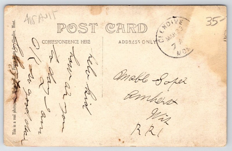 Glendive MT~Birdseye E Side~Population 2400~3 Churches~Neighborhoods RPPC c1910