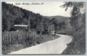 Grafton Vermont~Curve on Gravel Road to Ryder Covered Bridge~1911 Postcard 