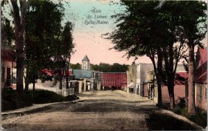 Hand Colored Postcard Main Street in Lisbon Falls, Maine~135494