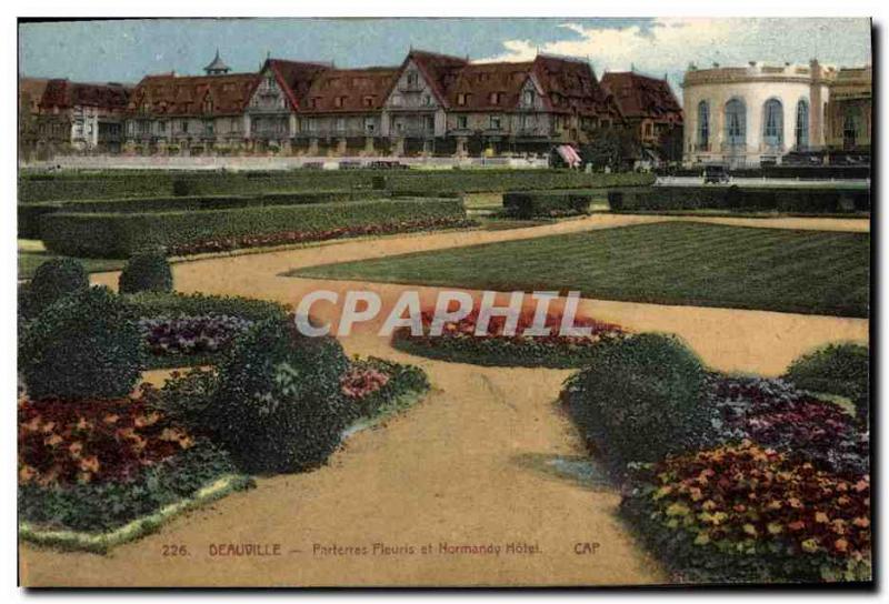 Old Postcard Deauville Flowerbeds and Normandy Hotel