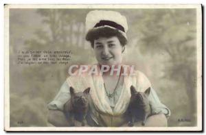 Old Postcard Cochon Pig Woman