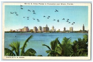 1936 US Army Planes In Formation Scene Over Miami Florida FL Posted Postcard